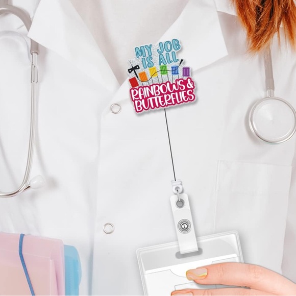 Phlebotomy Badge Reel - My Job Is All Rainbows And Butterflies - Brand New - Picture 2 of 4